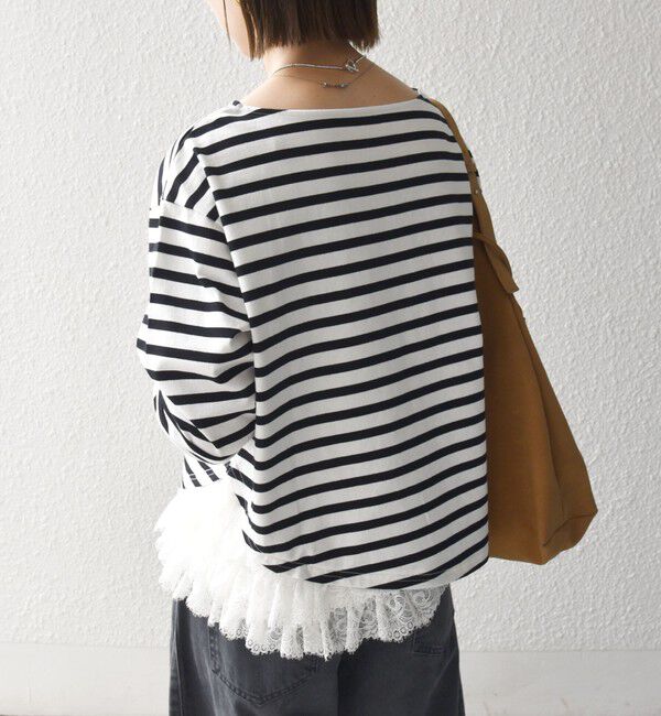 SHIPS any「〈洗濯機可能〉レース ヘム アシンメトリー ロングスリーブ TEE」|Tシャツ・カットソー|