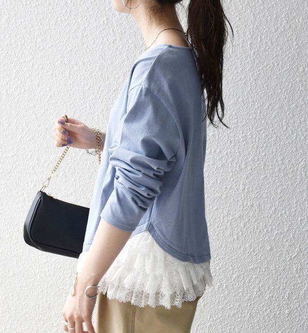 SHIPS any「〈洗濯機可能〉レース ヘム アシンメトリー ロングスリーブ TEE」|Tシャツ・カットソー|