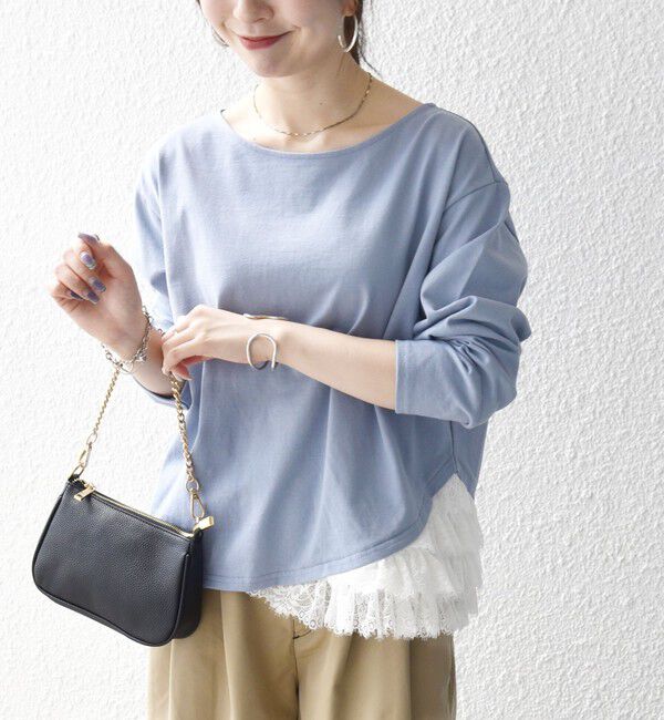 SHIPS any「〈洗濯機可能〉レース ヘム アシンメトリー ロングスリーブ TEE」|Tシャツ・カットソー|
