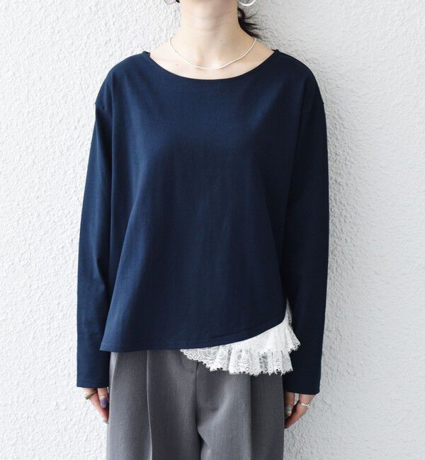 SHIPS any「〈洗濯機可能〉レース ヘム アシンメトリー ロングスリーブ TEE」|Tシャツ・カットソー|