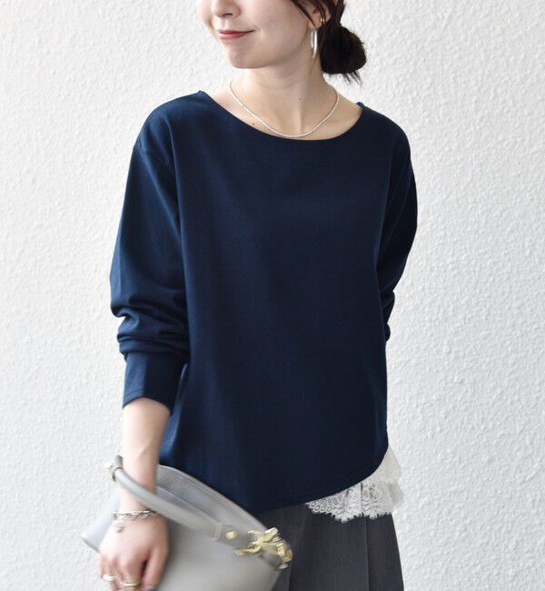 SHIPS any「〈洗濯機可能〉レース ヘム アシンメトリー ロングスリーブ TEE」|Tシャツ・カットソー|