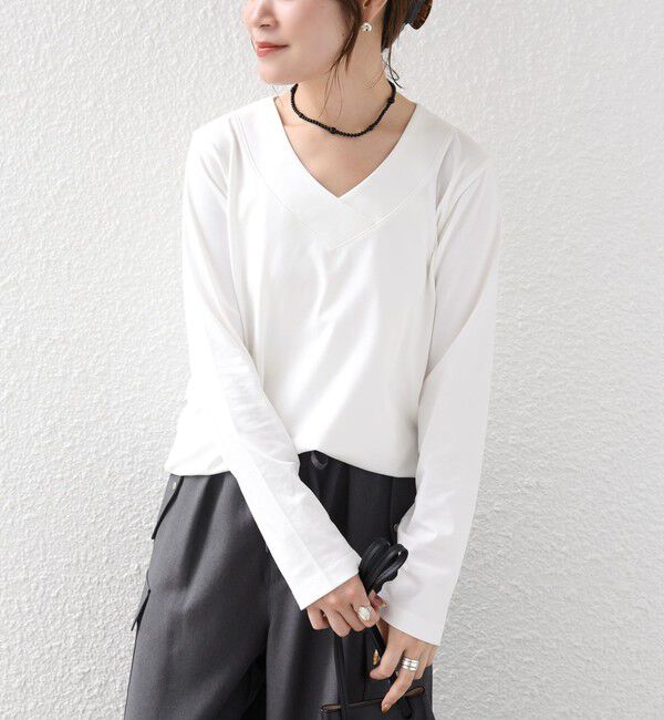 SHIPS for women「【WEB限定】〈ネックが選べる〉オーガニックコットン バリエーション ネック ロングスリーブ TEE」|Tシャツ・カットソー|