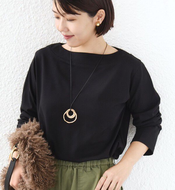 SHIPS for women「【WEB限定】〈ネックが選べる〉オーガニックコットン バリエーション ネック ロングスリーブ TEE」|Tシャツ・カットソー|ブラック