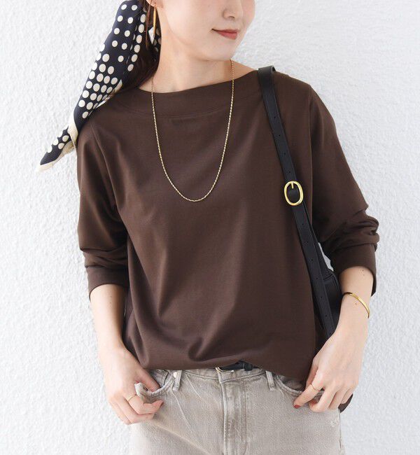 SHIPS for women「【WEB限定】〈ネックが選べる〉オーガニックコットン バリエーション ネック ロングスリーブ TEE」|Tシャツ・カットソー|ブラウン