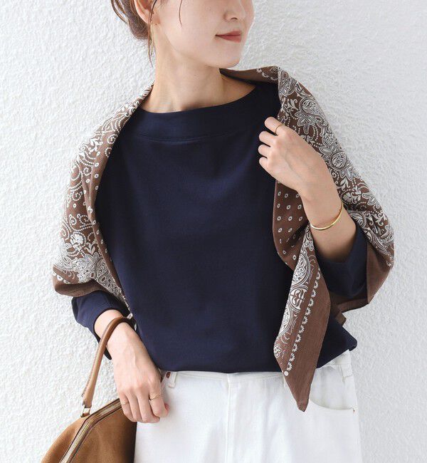 SHIPS for women「【WEB限定】〈ネックが選べる〉オーガニックコットン バリエーション ネック ロングスリーブ TEE」|Tシャツ・カットソー|ネイビー