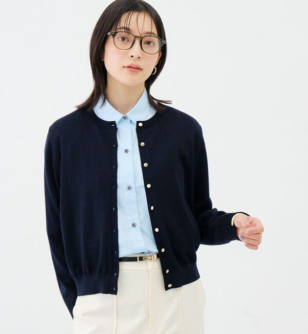 NOLLEY'S sophi「《抗ピンリング/手洗い可能》ウール100クルーネックカーディガン」|カーディガン|ダークネイビー