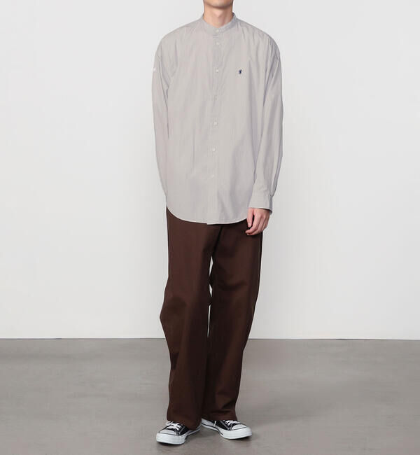 GYMPHLEX「Gymphlex | コットンポプリン 長袖バンドカラーシャツ STRIPE MEN」|シャツ・ブラウス|