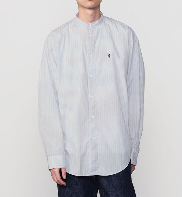 GYMPHLEX「Gymphlex | コットンポプリン 長袖バンドカラーシャツ STRIPE MEN」|シャツ・ブラウス|