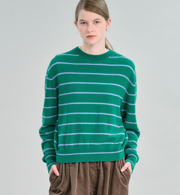  「RYE TENDER | カシミアボーダー ニットプルオーバー WOMEN」|ニット・セーター|