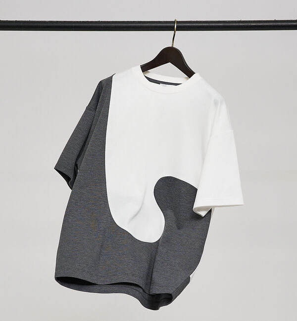 ABAHOUSE「【ウズマキ】アシンメトリー 配色 オーバーサイズ ポンチ Tシャツ」|Tシャツ・カットソー|グレー