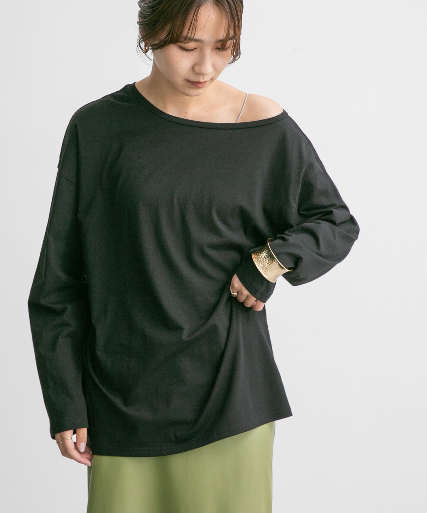  「アシメネックカットソー」|Tシャツ・カットソー|ブラック