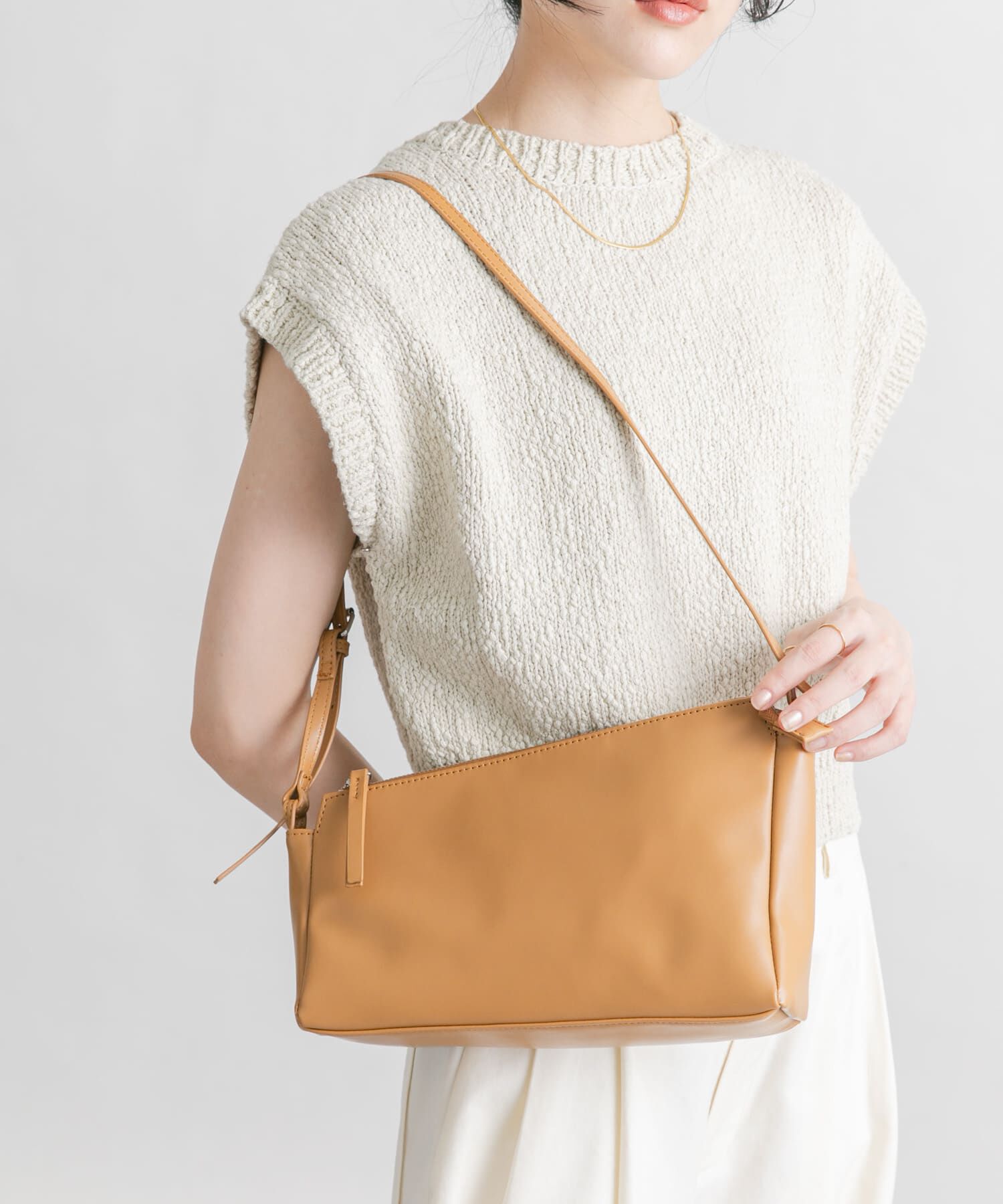  「アシンメトリースリムショルダーBAG」|ショルダー・メッセンジャー|キャメル