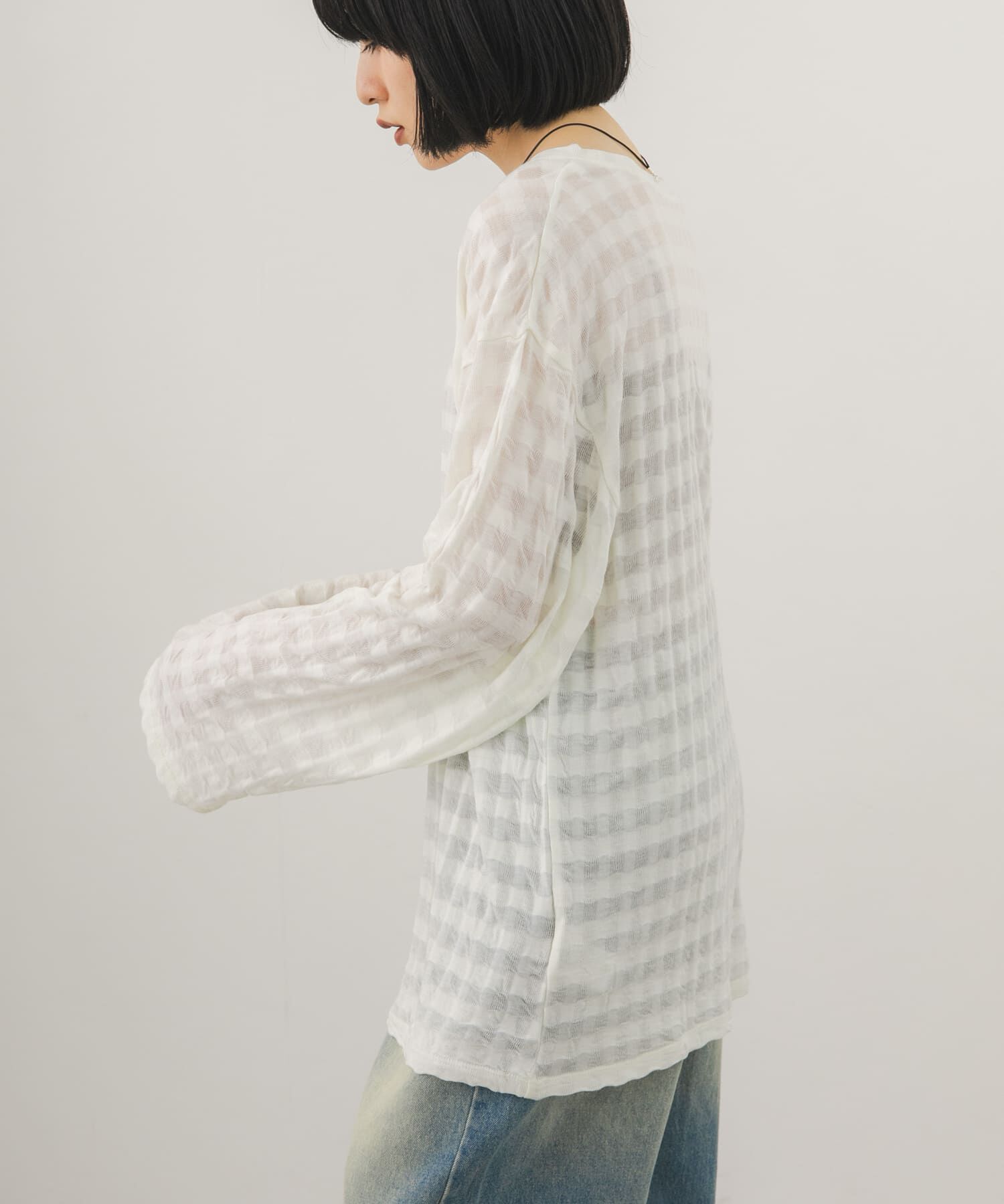  「シャドーチェックルーズロンTEE」|Tシャツ・カットソー|