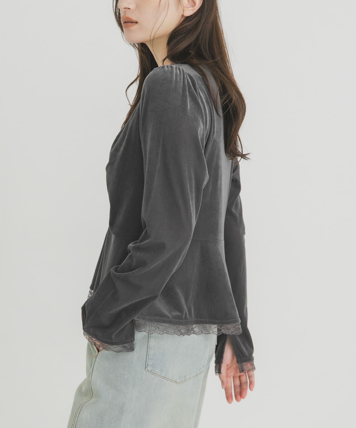  「ベロアペプラムトップス」|Tシャツ・カットソー|