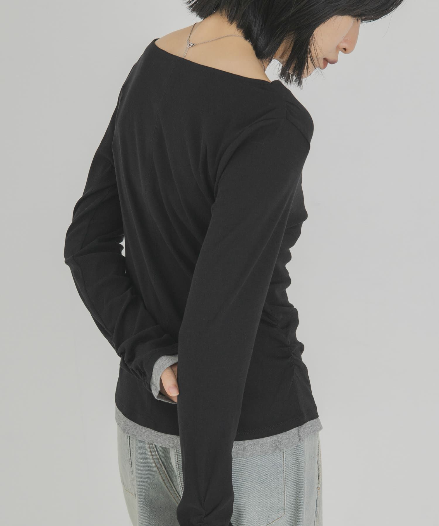  「バイカラードレープトップス」|Tシャツ・カットソー|