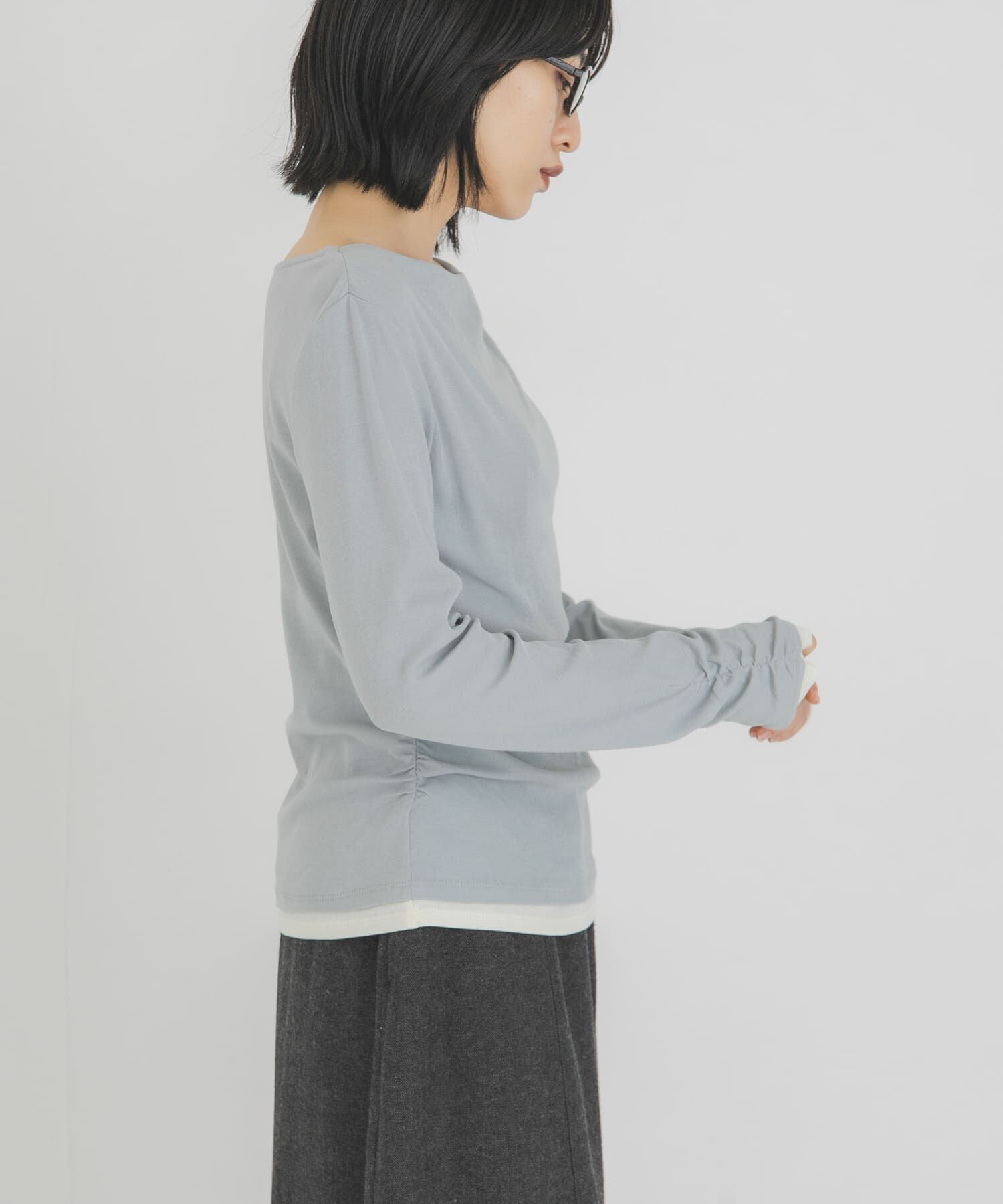  「バイカラードレープトップス」|Tシャツ・カットソー|