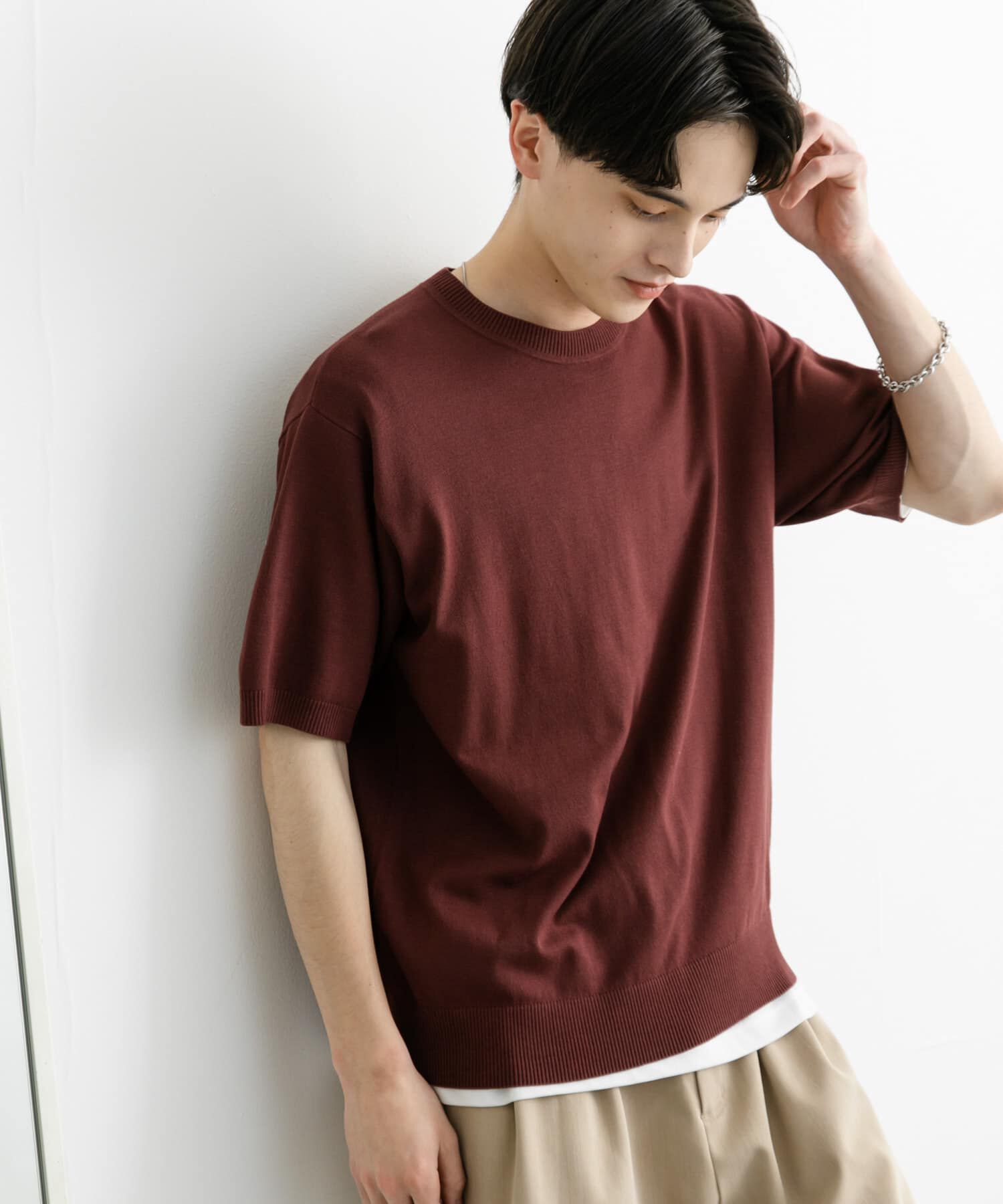 SENSE OF PLACE by URBAN RESEARCH「クルーネックニットショートスリーブTシャツ」|ニット・セーター|