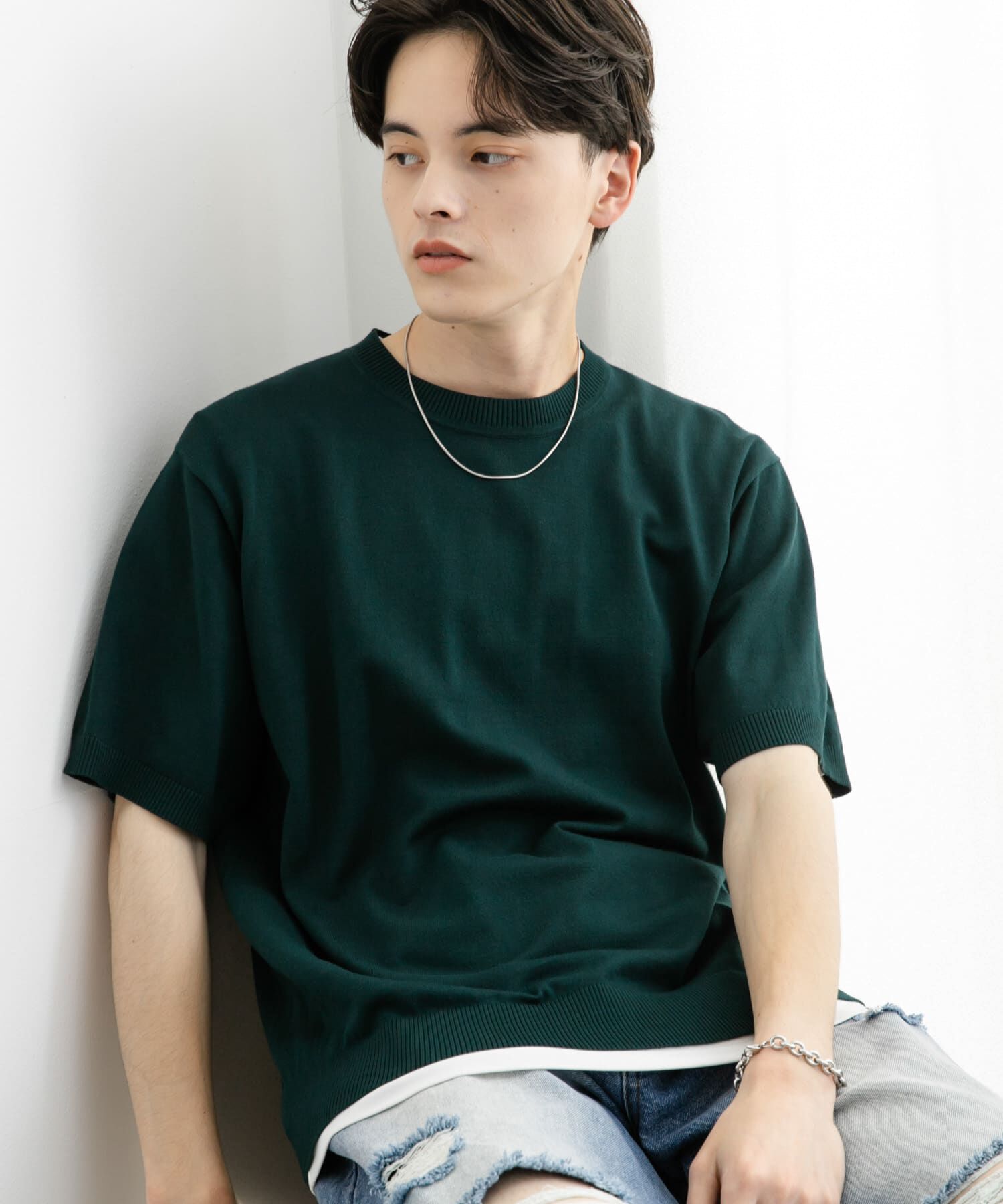 SENSE OF PLACE by URBAN RESEARCH「クルーネックニットショートスリーブTシャツ」|ニット・セーター|