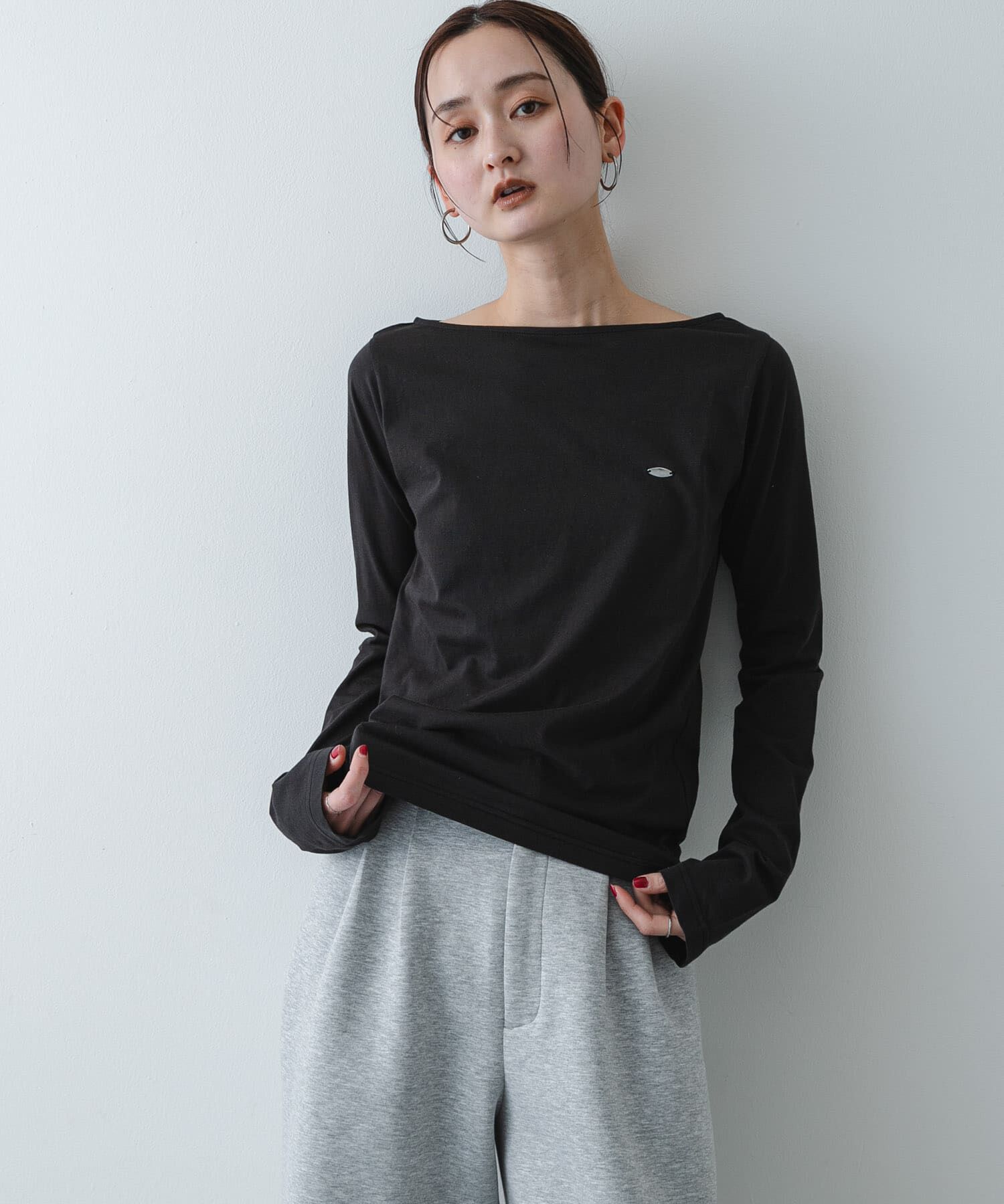 SENSE OF PLACE by URBAN RESEARCH「ストレートボートネックシアーTシャツ」|Tシャツ・カットソー|ブラック