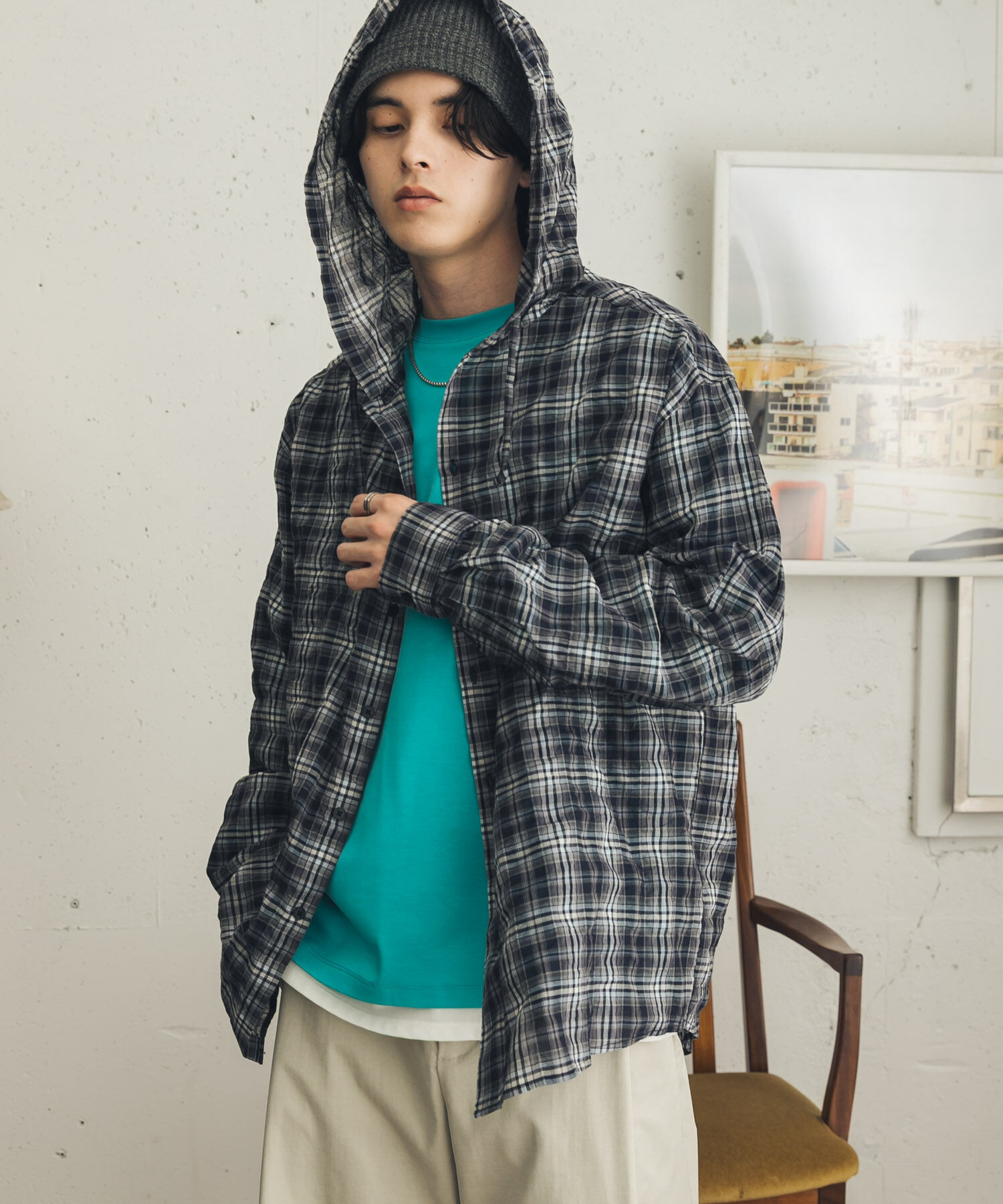 SENSE OF PLACE by URBAN RESEARCH「チェックシアーフーディーシャツ」|シャツ・ブラウス|