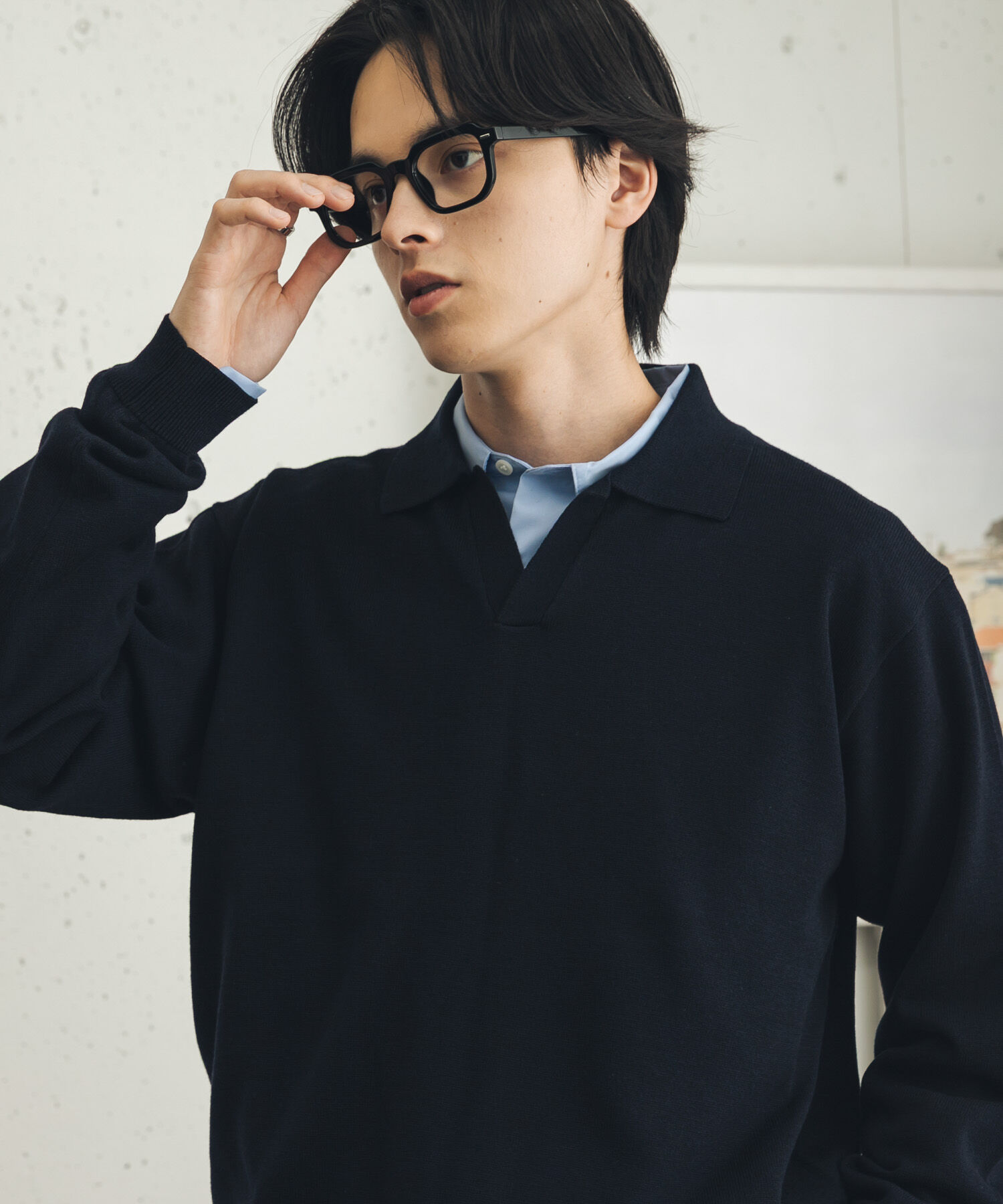 SENSE OF PLACE by URBAN RESEARCH「『洗濯可』ウールブレンドスキッパーニット」|ニット・セーター|ネイビー