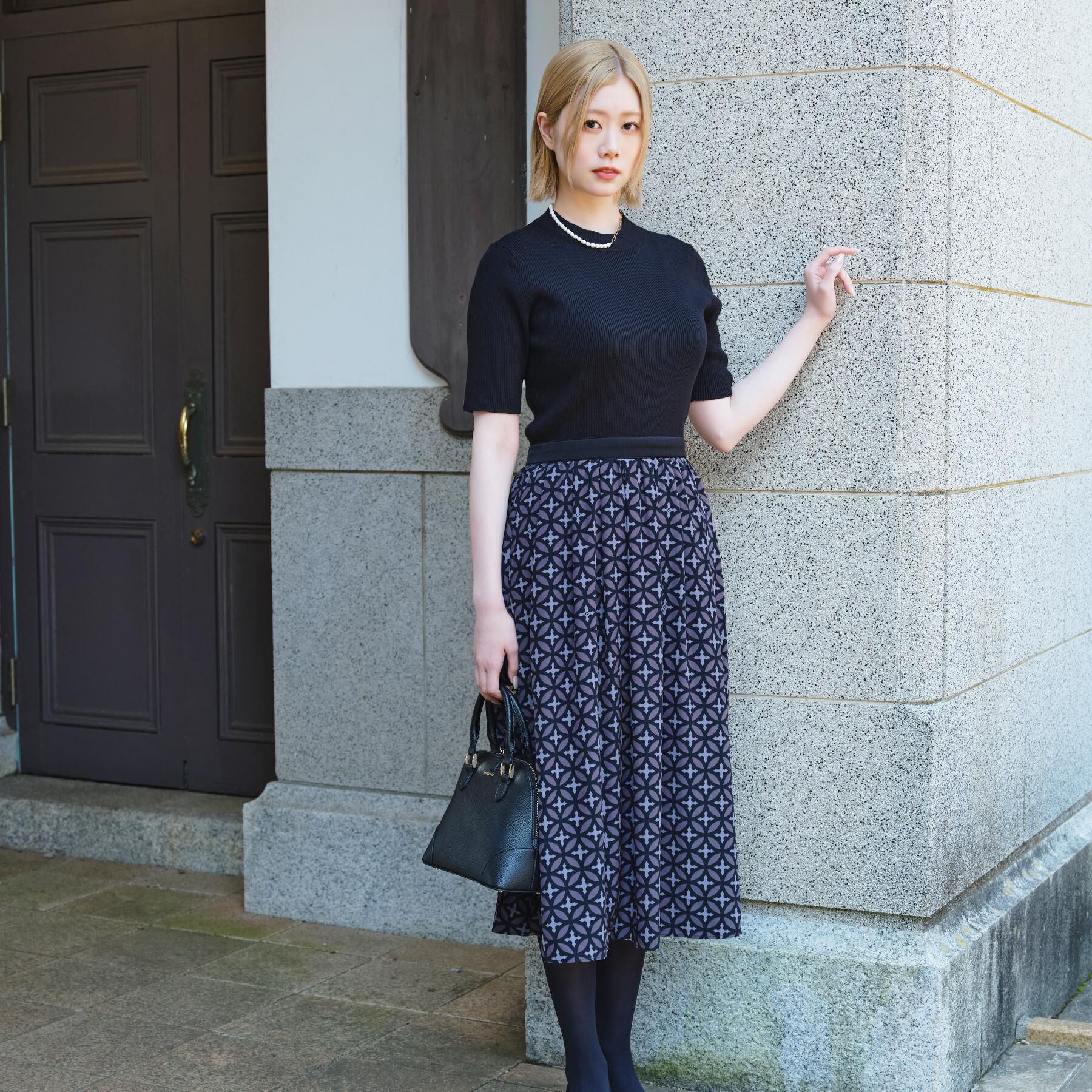 DRESSTERIOR「【異素材コンビ】オーバーラップサークルコンビワンピース」|ワンピース|