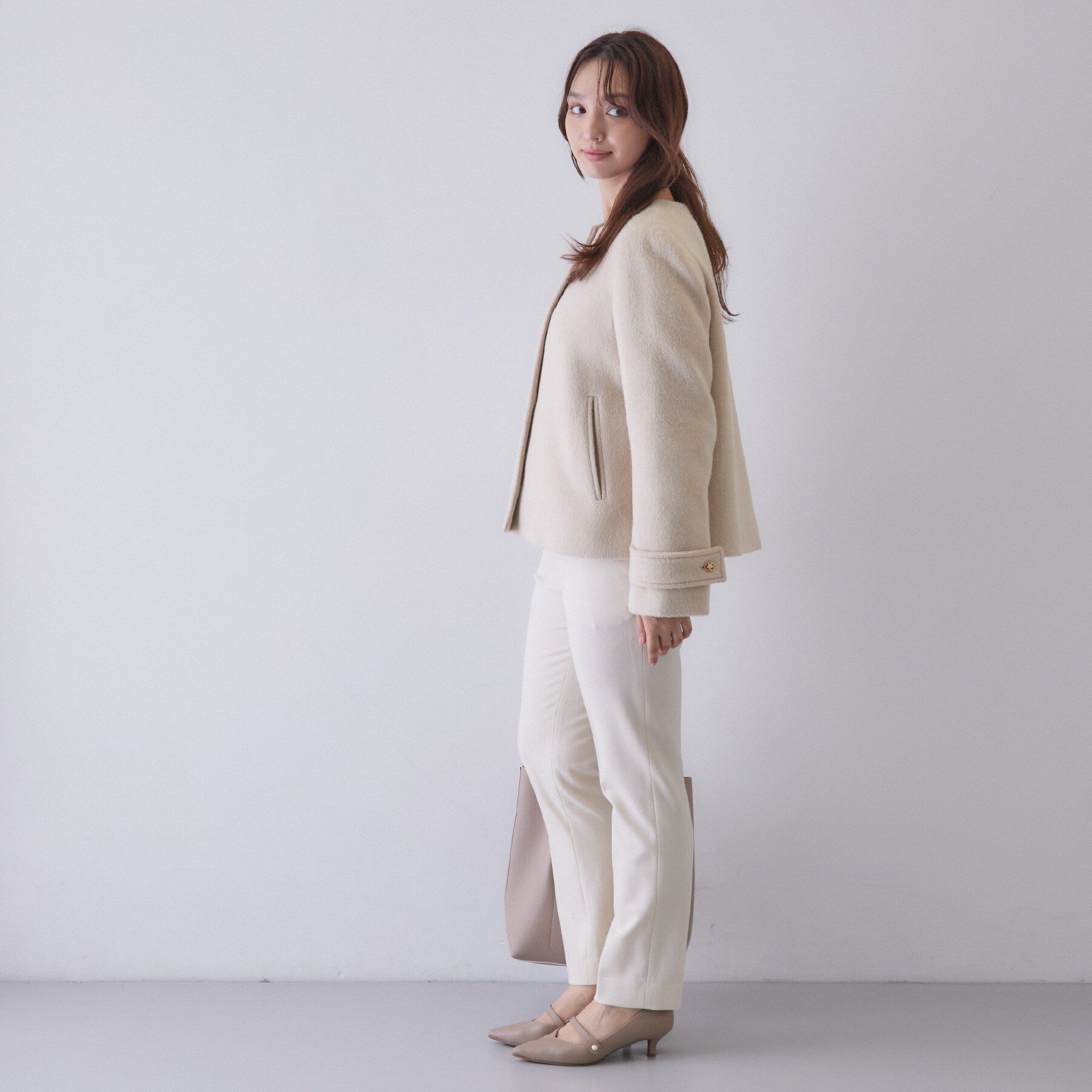 index「【植草美幸先生が指南する好印象スタイル】カシミヤ混ノーカラーショートコート」|ノーカラーコート|