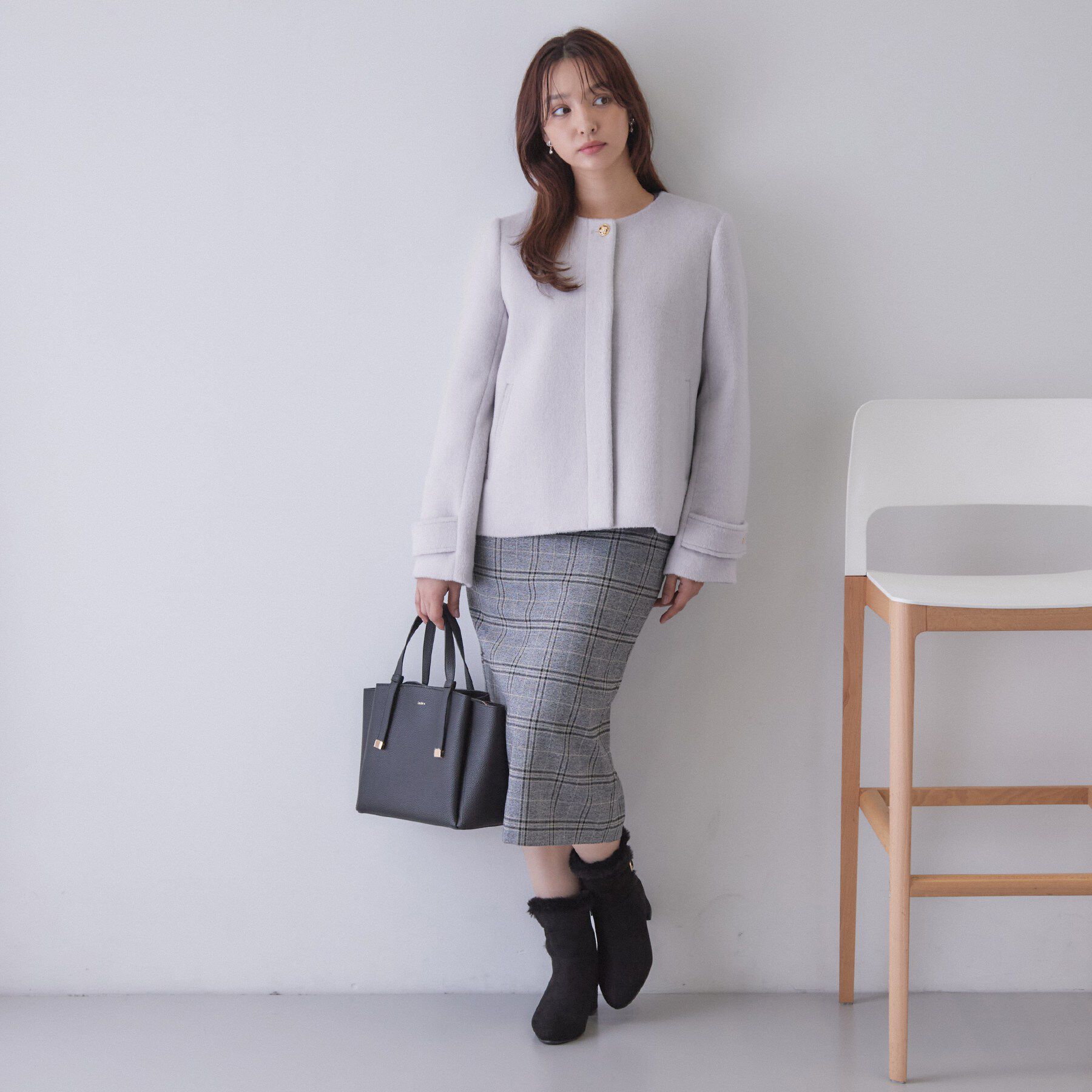 index「【植草美幸先生が指南する好印象スタイル】カシミヤ混ノーカラーショートコート」|ノーカラーコート|