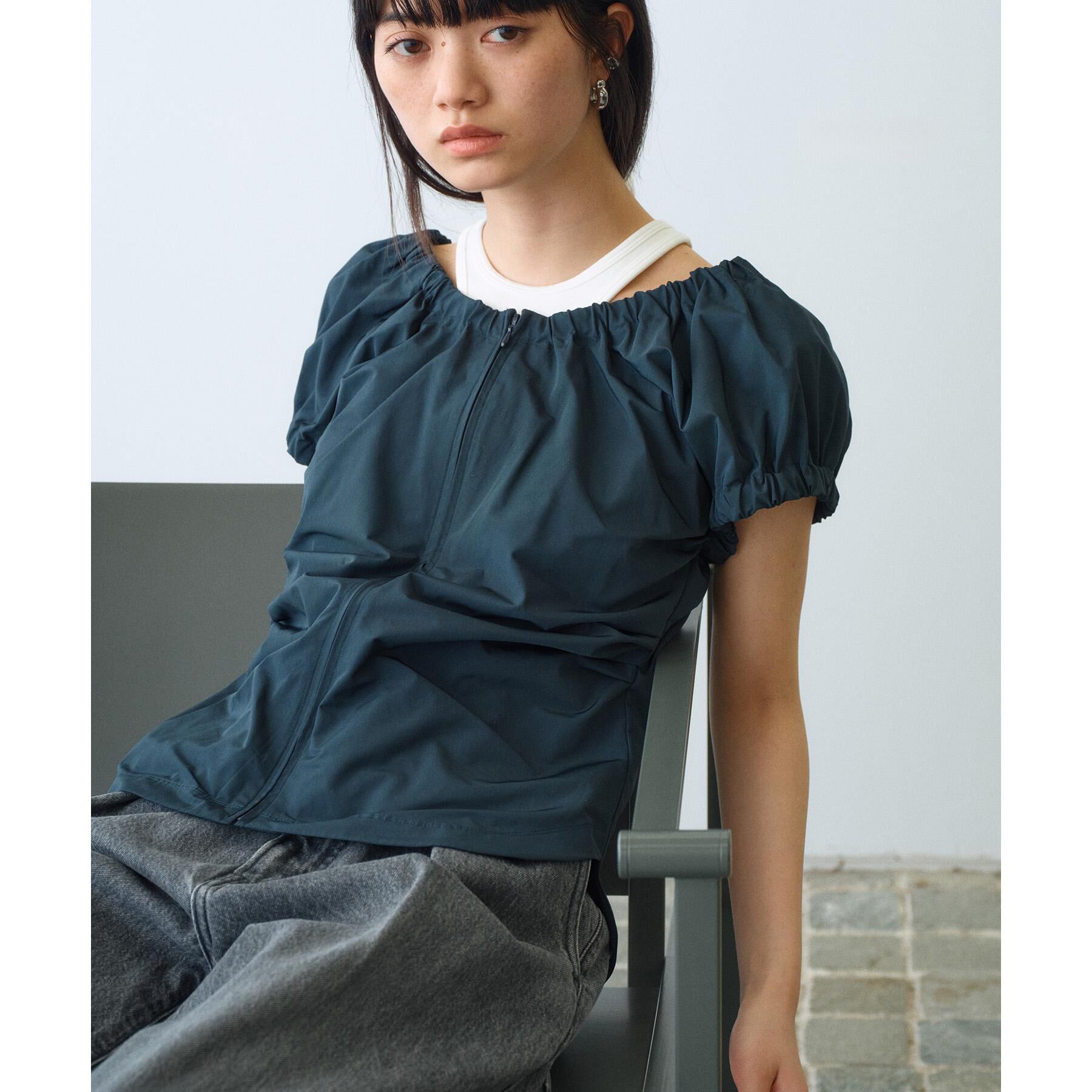 CODE A「sporty gathered blouse」|シャツ・ブラウス|ネイビー(094)