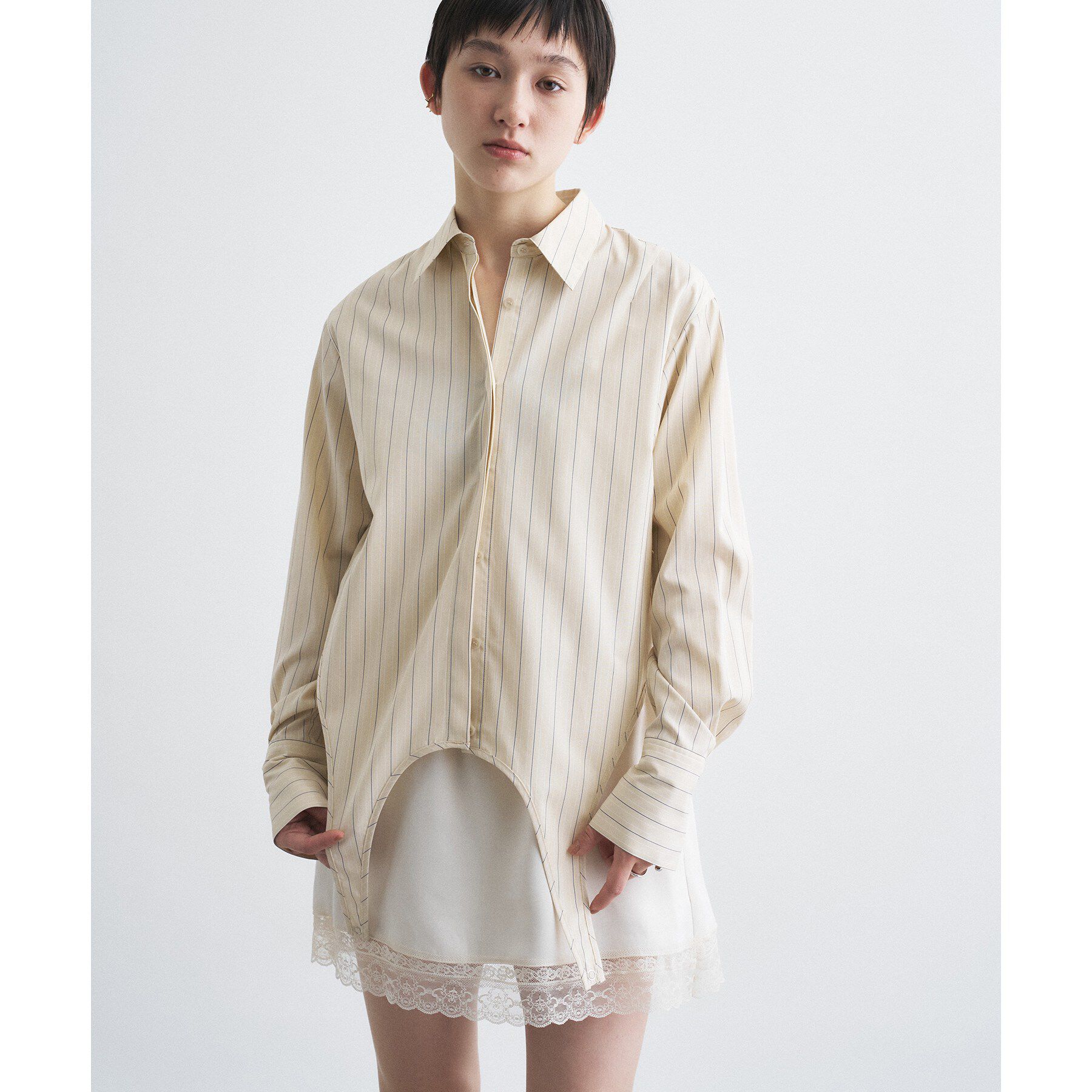 CODE A「flap detail stripe shirt」|シャツ・ブラウス|アイボリー(304)