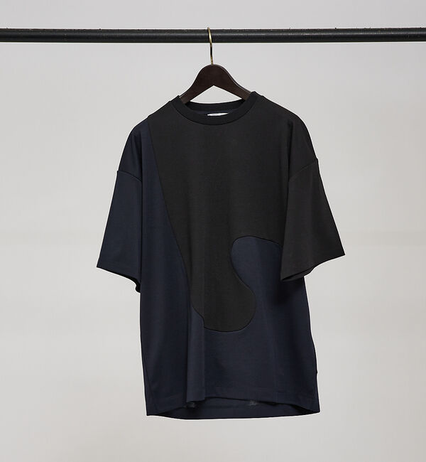 ABAHOUSE「【ウズマキ】アシンメトリー 配色 オーバーサイズ ポンチ Tシャツ」|Tシャツ・カットソー|ネイビー