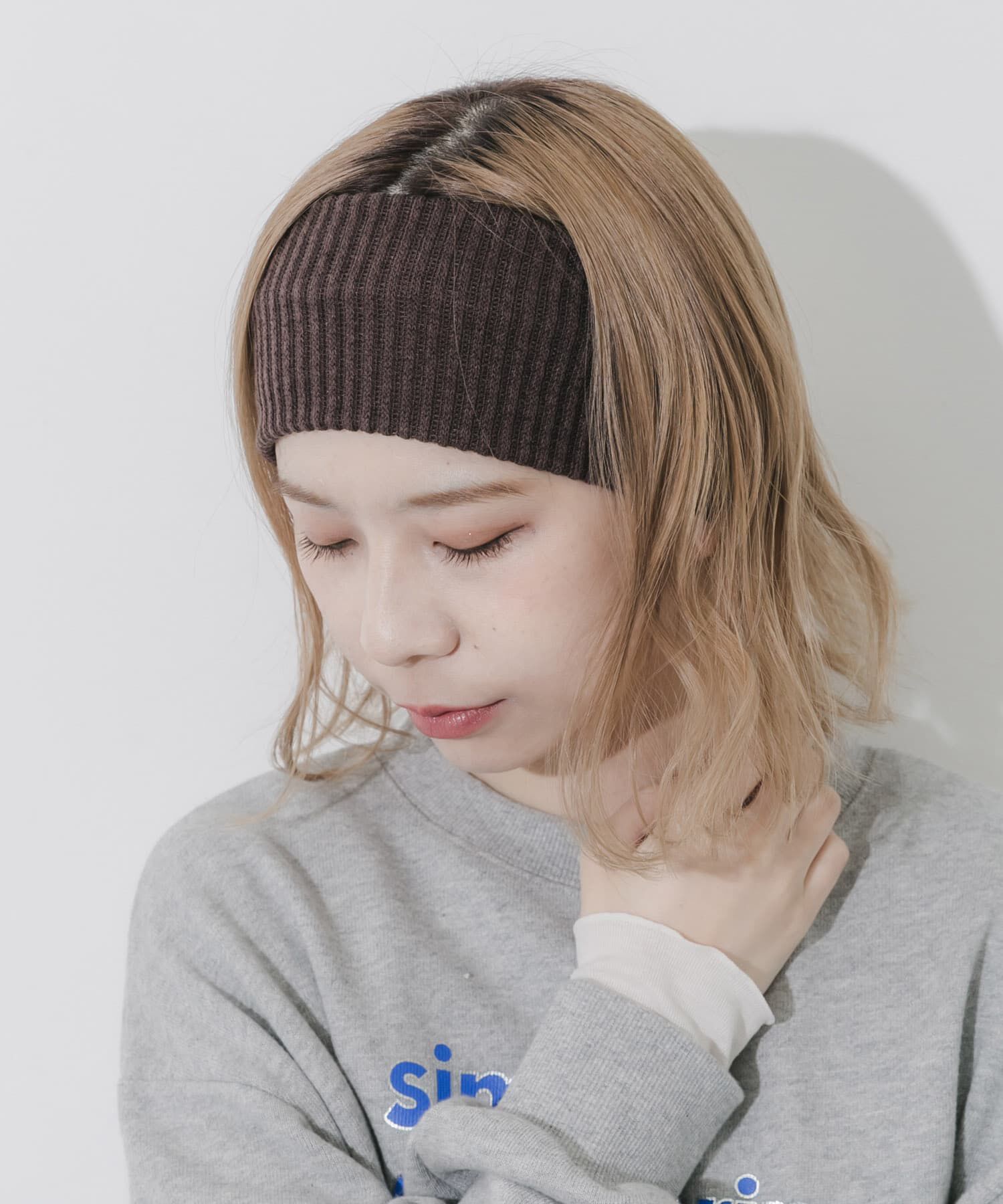 SMELLY「リブニットワイドヘアバンド」|ヘアバンド|ダークブラウン