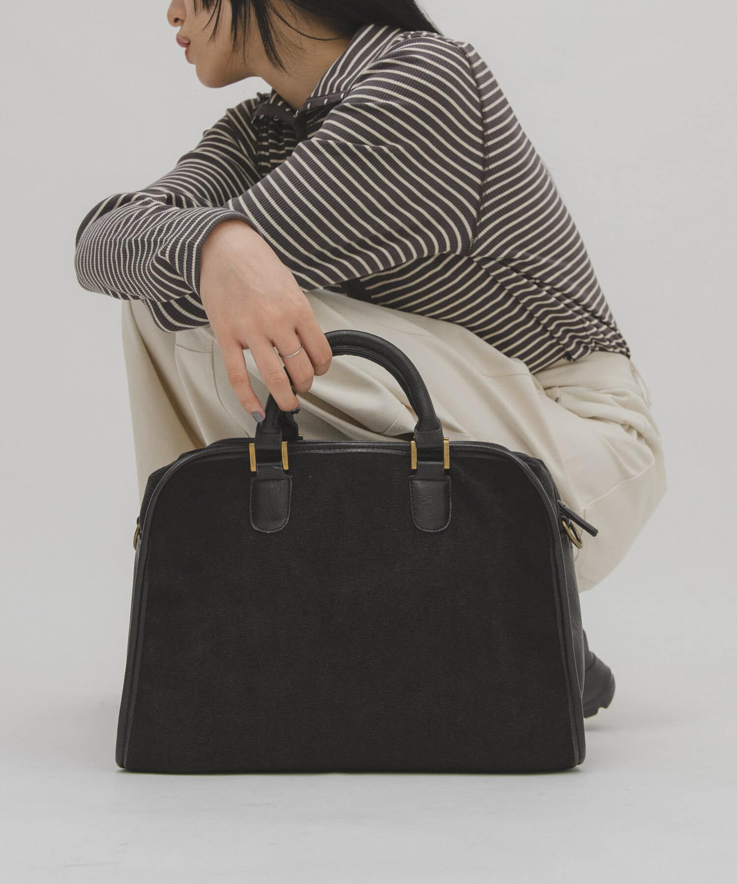  「パイルボストンBAG」|ボストンバッグ|チャコールグレー