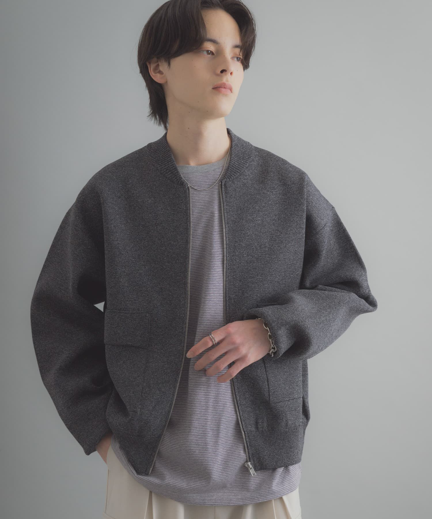 SENSE OF PLACE by URBAN RESEARCH「『洗濯可』ダブルポケットニットブルゾン」|ブルゾン・スタジャン|