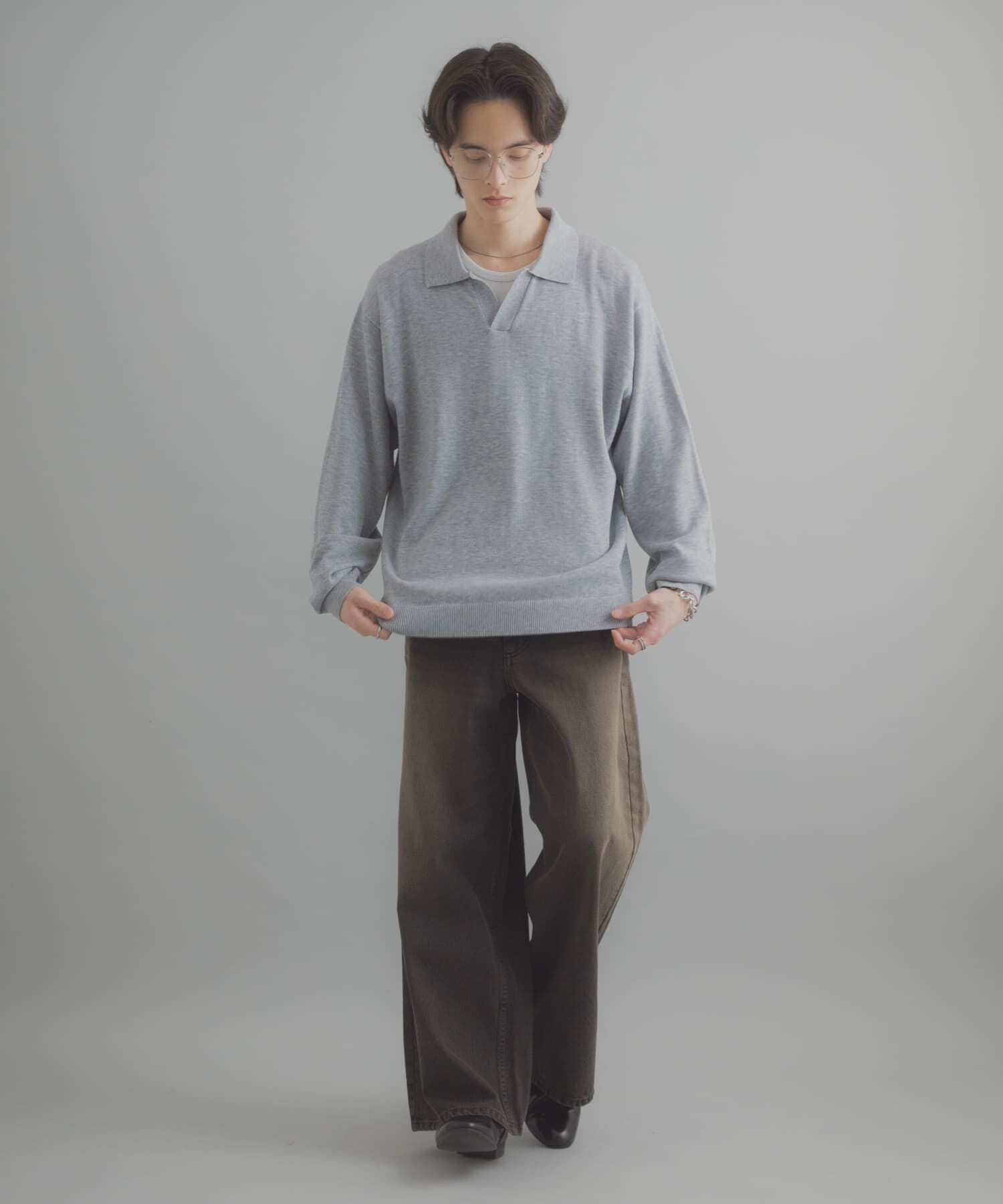 SENSE OF PLACE by URBAN RESEARCH「『洗濯可』スキッパーロングスリーブニット」|ニット・セーター|
