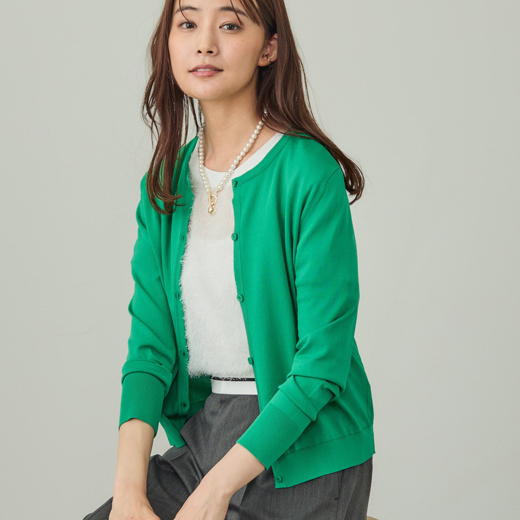 INDIVI「【通年活躍！／アンサンブル可能】クルーネックカーディガン」|カーディガン|