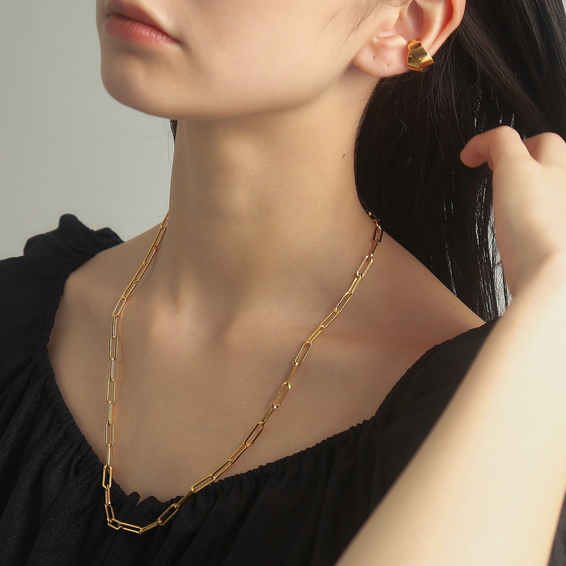 COCOSHNIK ONKITSCH「シルバー デザインチェーン フラットケーブルネックレス（55cm） GP」|ネックレス|