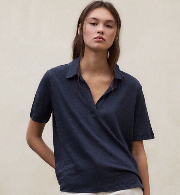 ECOALF「TROMS リネン ポロシャツ / TROM T-SHIRT WOMAN」|Tシャツ・カットソー|ネイビー