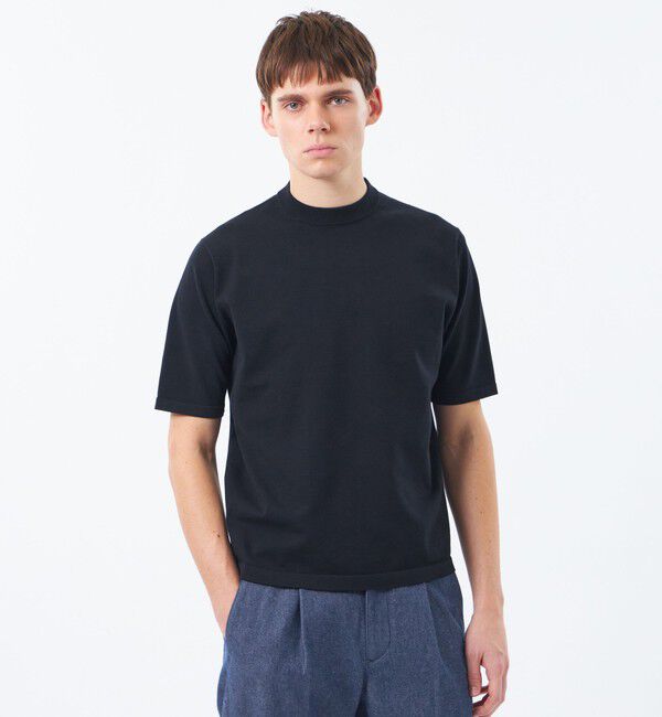 MACKINTOSH PHILOSOPHY「16Gプレーティング天竺 セミモックネックニットTシャツ」|Tシャツ・カットソー|ネイビー