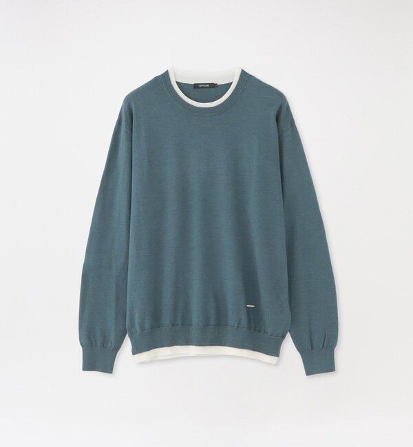  「【CASHWOOL】レイヤードプルオーバー」|ニット・セーター|カーキ