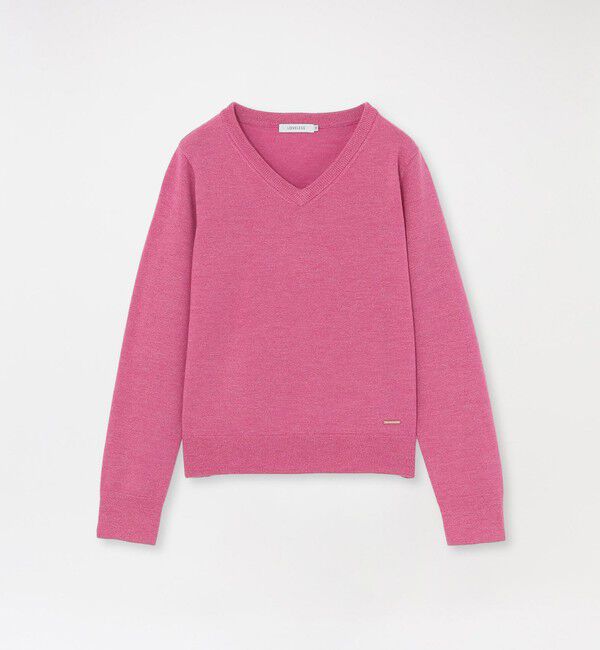  「【CASHWOOL】 ウォッシャブルラメVネックニット」|ニット・セーター|ピンク