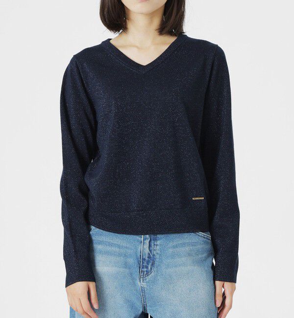  「【CASHWOOL】 ウォッシャブルラメVネックニット」|ニット・セーター|