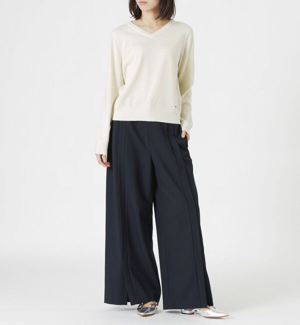  「【CASHWOOL】 ウォッシャブルラメVネックニット」|ニット・セーター|