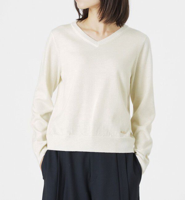  「【CASHWOOL】 ウォッシャブルラメVネックニット」|ニット・セーター|