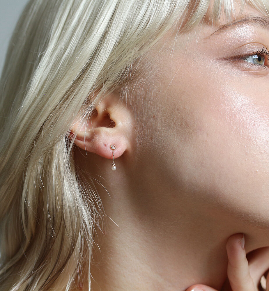  「ロイヤルブルームーンストーン / パール ピアス | K10YG」|ピアス|