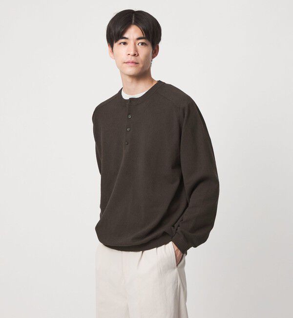 UNITED ARROWS green label relaxing「ブークレ サドル ヘンリーネック 長袖 ニット」|ニット・セーター|DK.BROWN