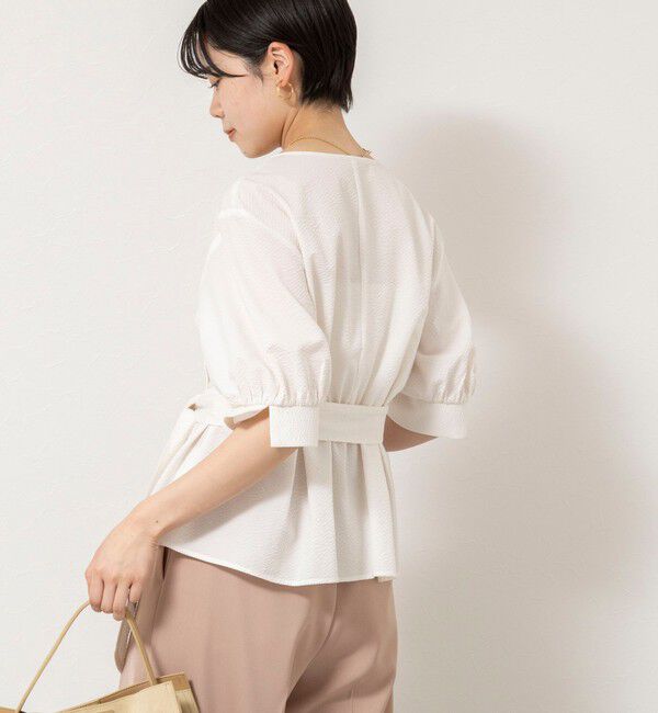 NOLLEY'S sophi「ウォッシャブルサッカーベルト付ペプラムブラウス」|シャツ・ブラウス|
