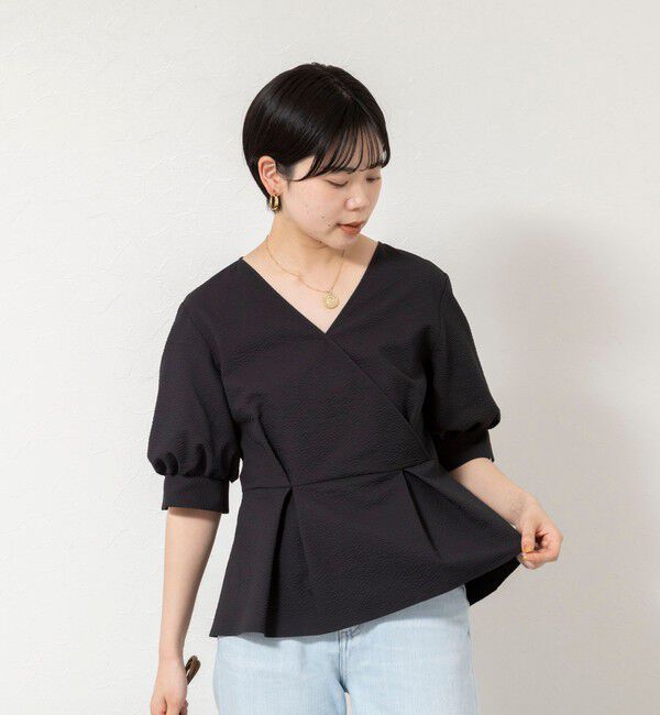 NOLLEY'S sophi「ウォッシャブルサッカーベルト付ペプラムブラウス」|シャツ・ブラウス|