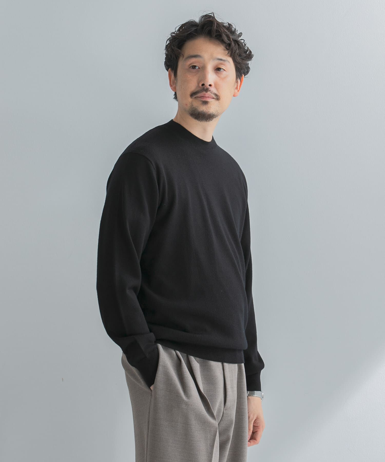 URBAN RESEARCH DOORS「LIFE STYLE TAILOR　マシンウォッシャブルハイゲージクルーニット」|その他|ブラック