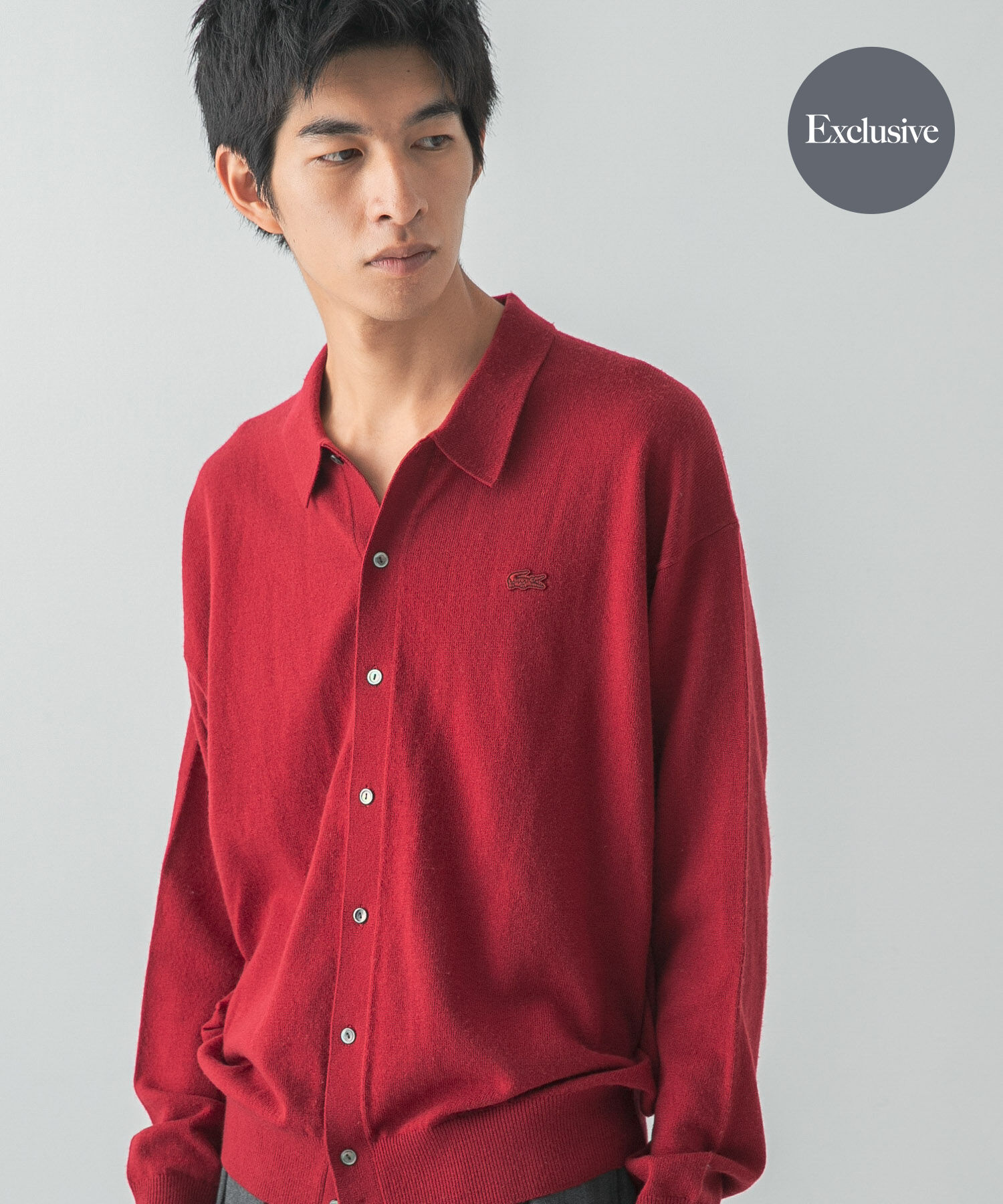 URBAN RESEARCH「『別注』LACOSTE&times;URBAN RESEARC　KNIT POLO CARDIGAN」|カーディガン|レッド系その他